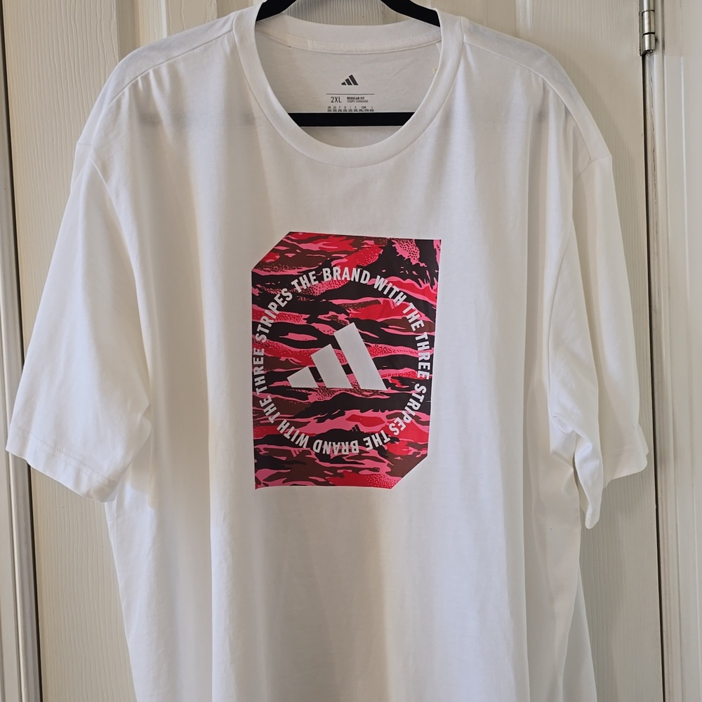 ADIDAS BRAND MEN'S BIG AND TALL SHORT SLEEVE WHITE TEE-SHIRT SIZE 2XL